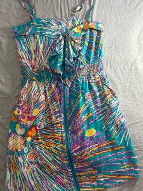 Xtaren Teal Multicolor Print Dress Panel